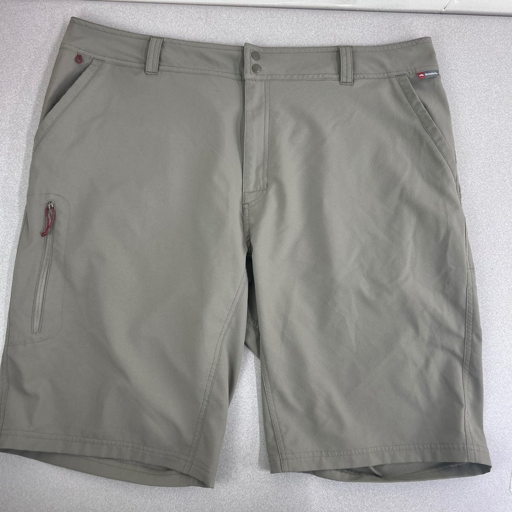 Simms Fishing Shorts Mens 40 Gray Tan Poly Stretch Technical Quick Dry *